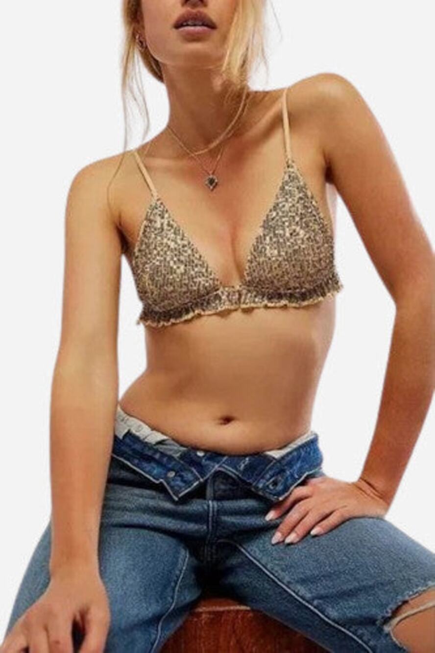 NWT Free People Gold Rush Bralette Sequin Gold Combo Size L